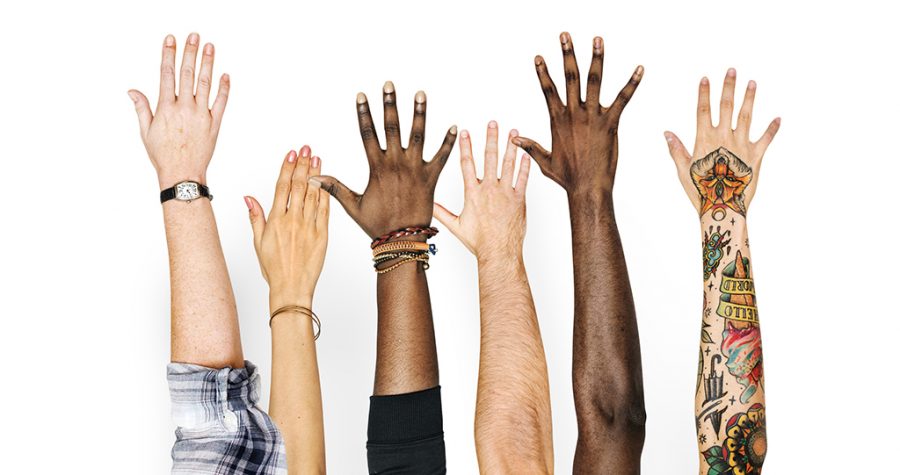 Diversity+hands+raised+up+gesture