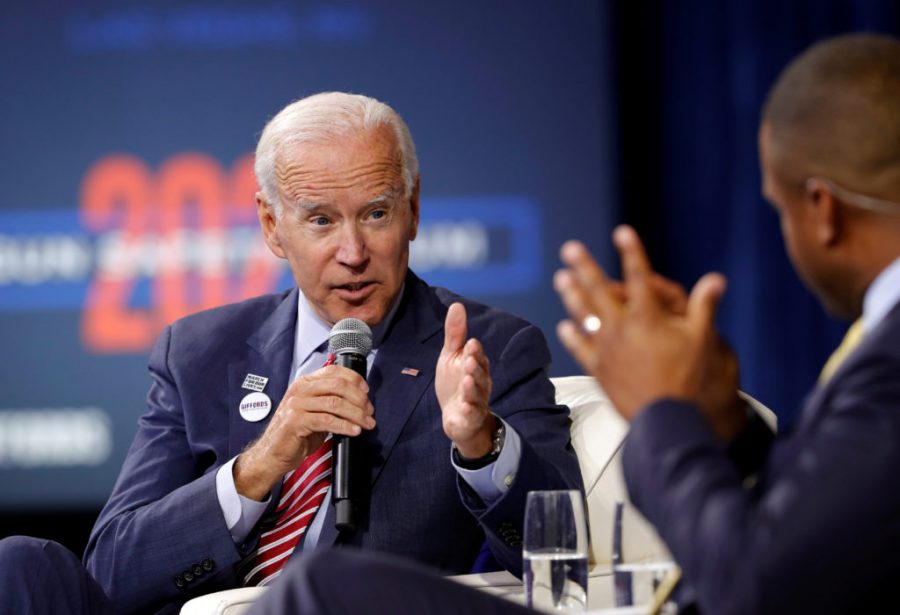 U.S. Democratic presidential candidate and former U.S. Vice President Joe Biden responds to a question from moderator Craig Melvin during a forum held by gun safety organizations the Giffords group and March For Our Lives in Las Vegas, Nevada, U.S. October 2, 2019.  REUTERS/Steve Marcus