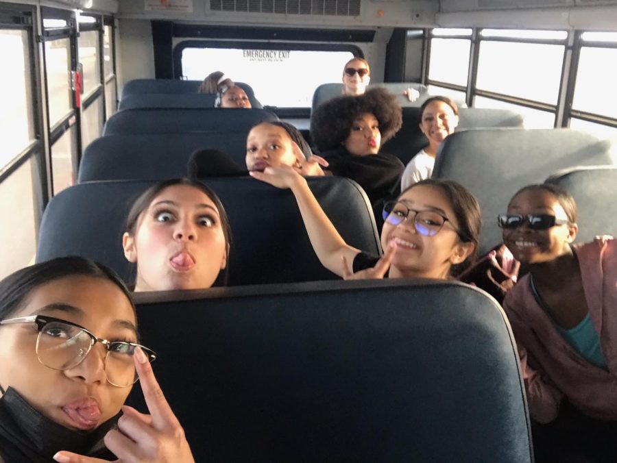 The dancers on their bus ride to UNLV, hyped for their performance!