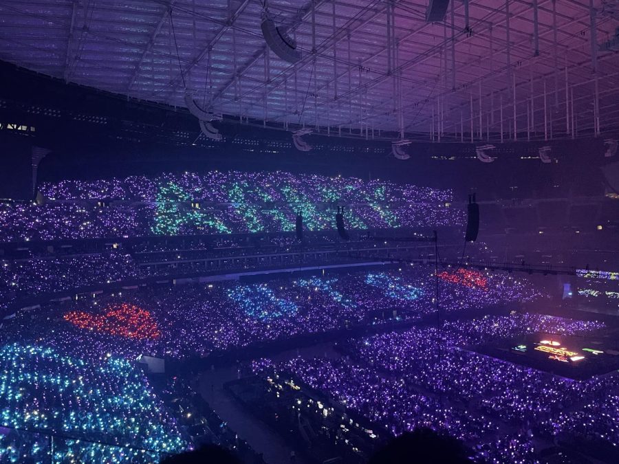 BTS is known for bluetoothing their fans lighsticks to their setlist! the lights spell out ARMY and BTS!