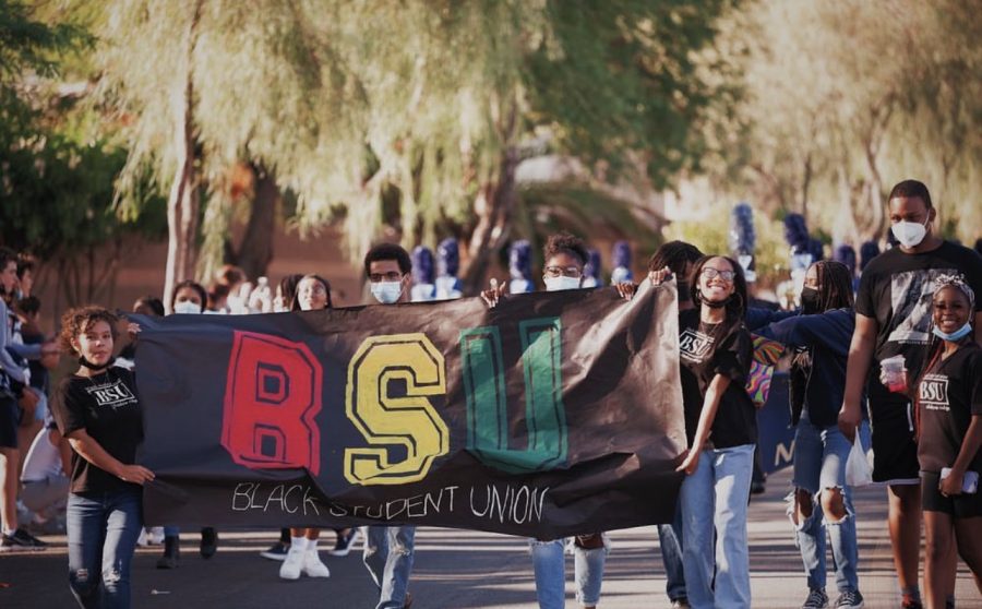 BSU+walking+in+the+Homecoming+parade+in+2021.