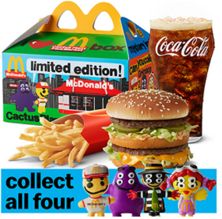 Mcdonalds Happy Meal Box: Cheeseburger French Fries Soda Pop 