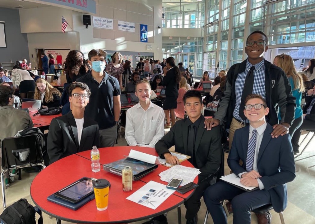 The Speech and Debate club at a competition. 