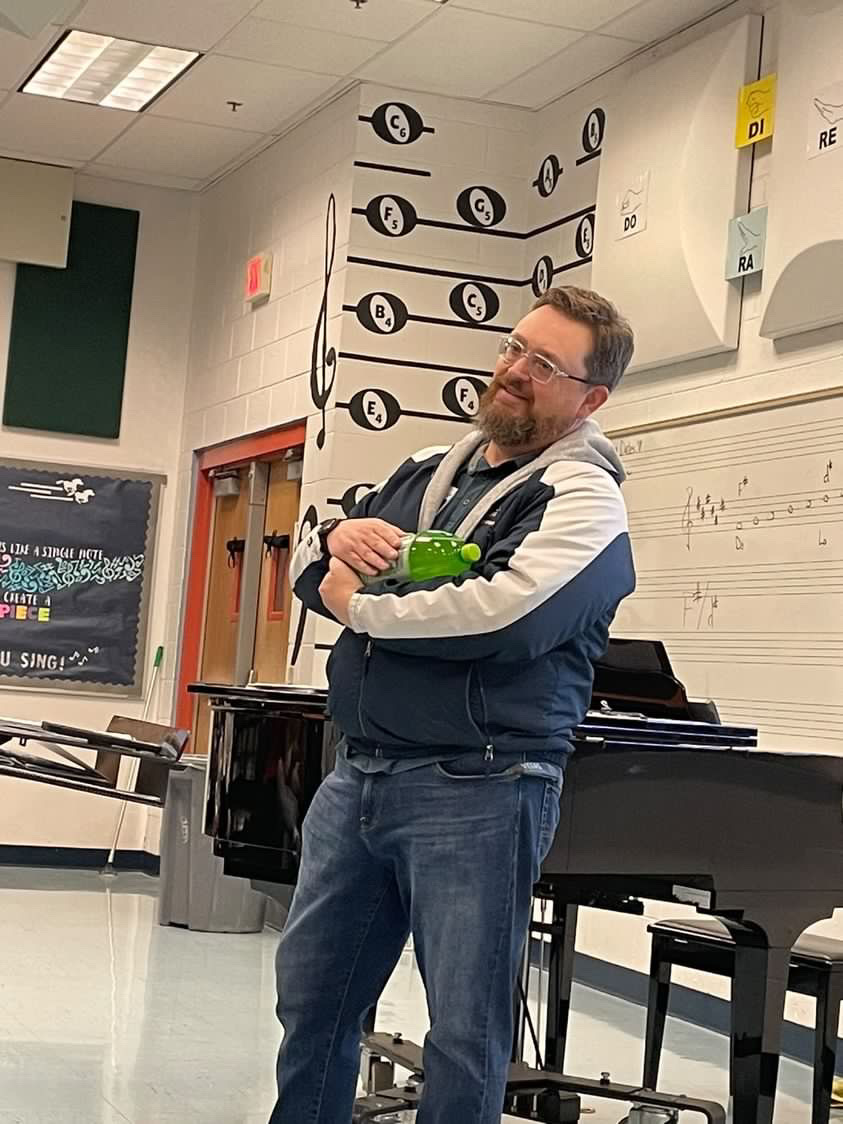 Choir memories: Mr. Halvorson in choir appreciating his Diet Mountain Dew once again. (Courtesy of Crystle Burns)