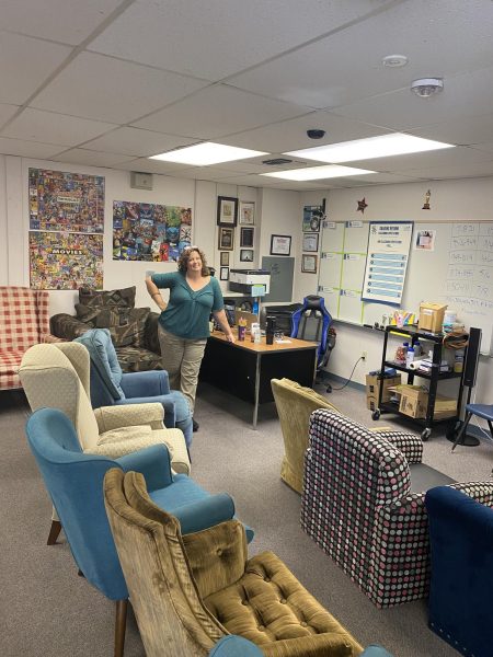 Mrs. Webb in the Film Studies classroom.