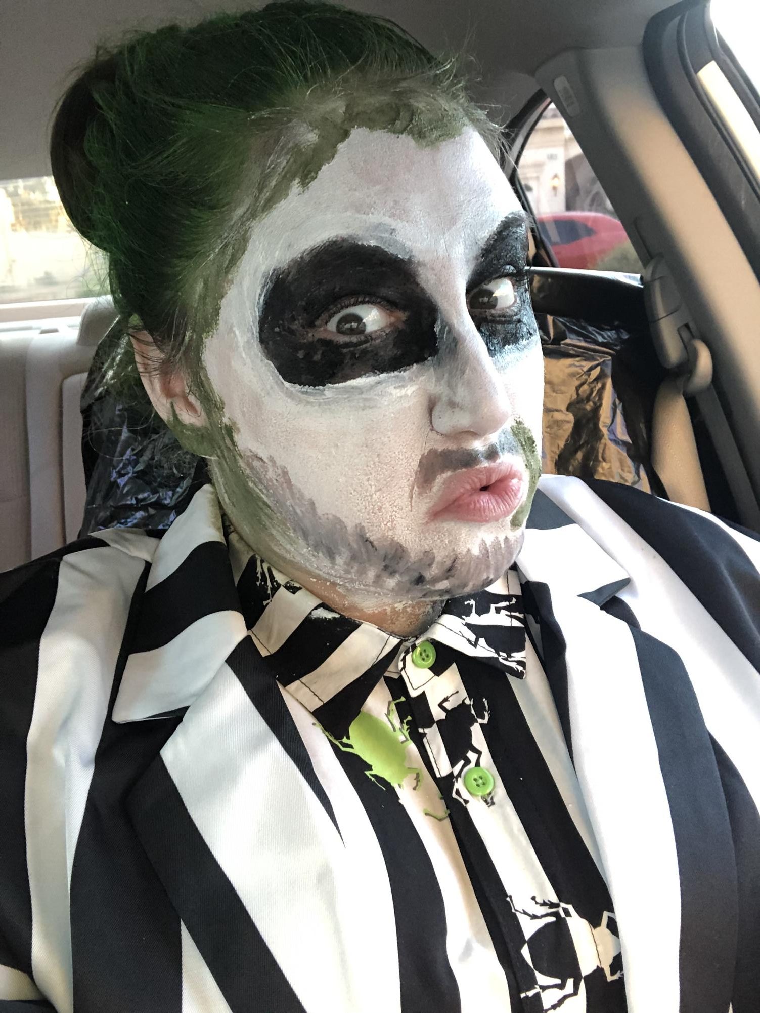 Jennifer Wehrman posing for the camera as Beetlejuice.