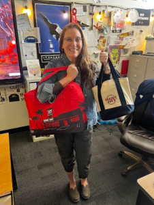 Mrs. Smith with her Trader Joe's bags