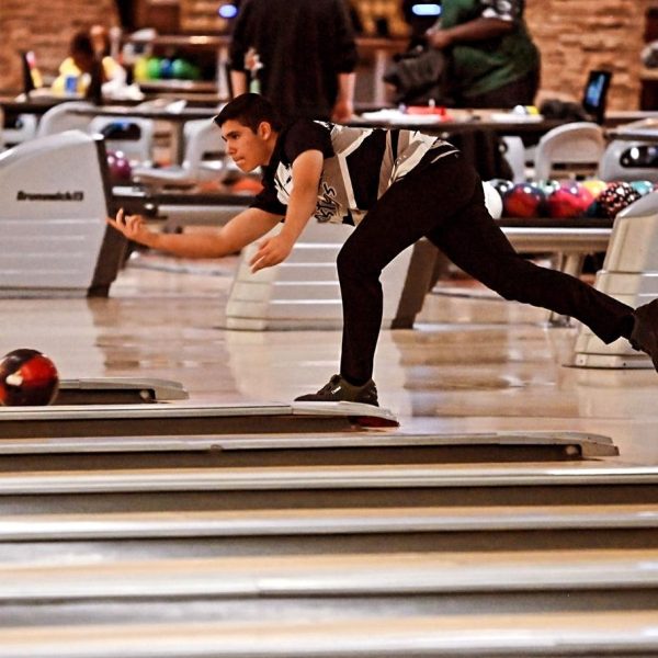 Ypina bowling for the Shadow Ridge Mustang's bowling team.