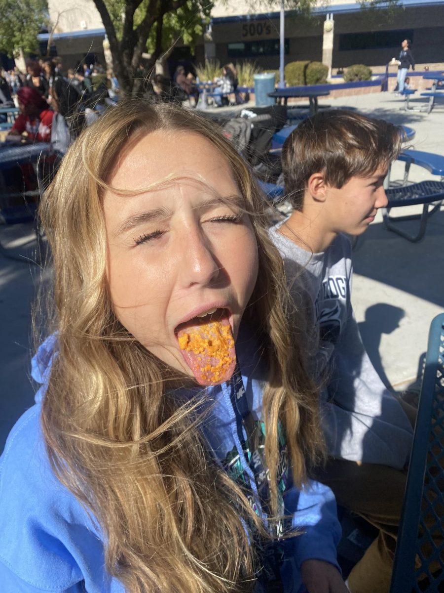 Chesnie Hoge thoroughly enjoying her Cheez-It's at lunch