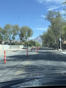Road construction leaving both sides of the road to share one lane.