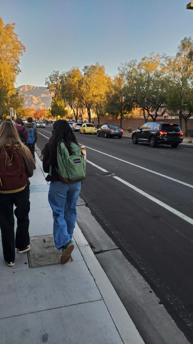 Cars driving to Shadow Ridge high school.