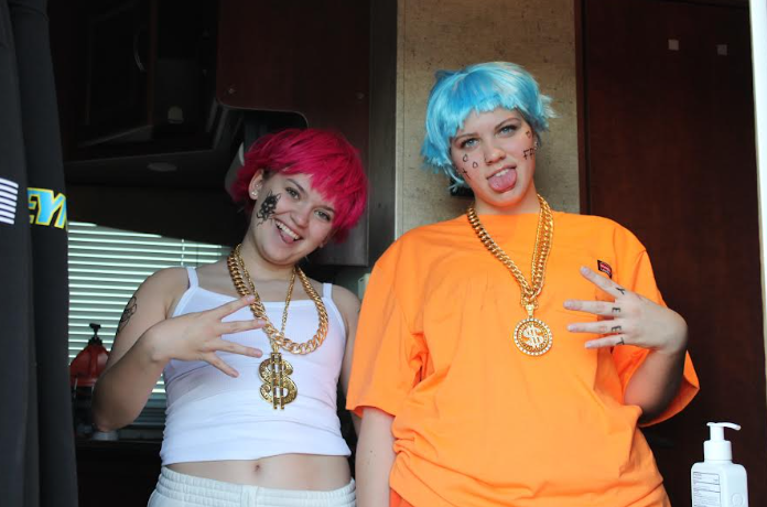 Holly and her vlogging buddy on Halloween.