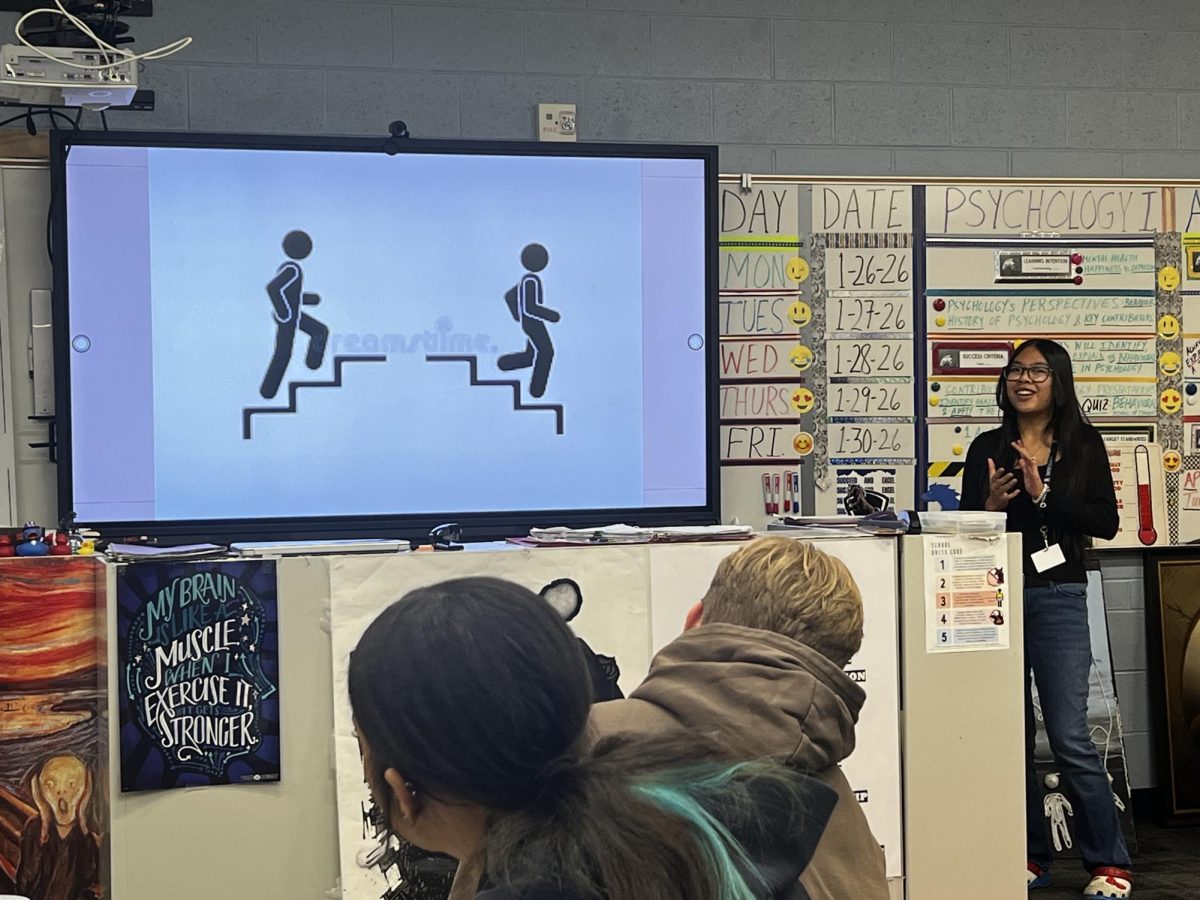 A student in Ap Psychology giving a presentation.