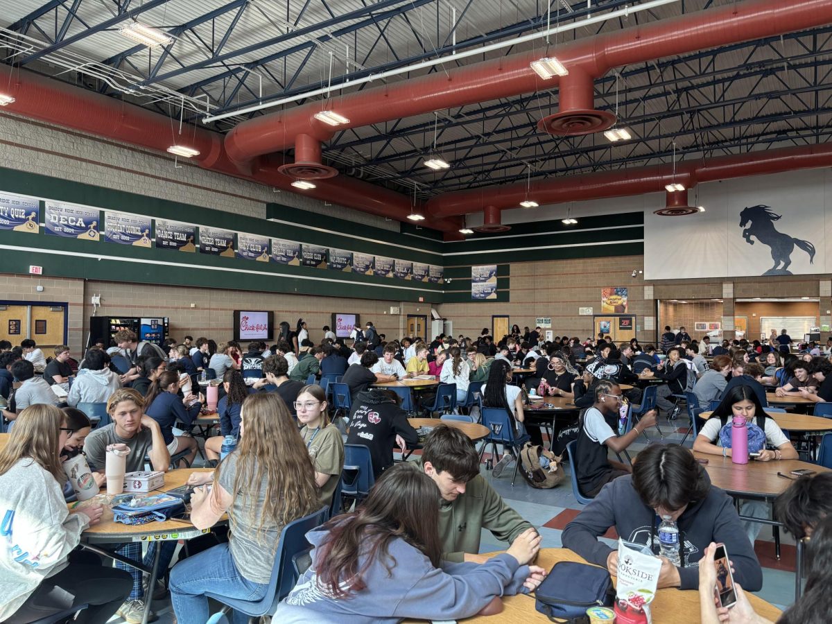 Students having lunch in the cafeteria.