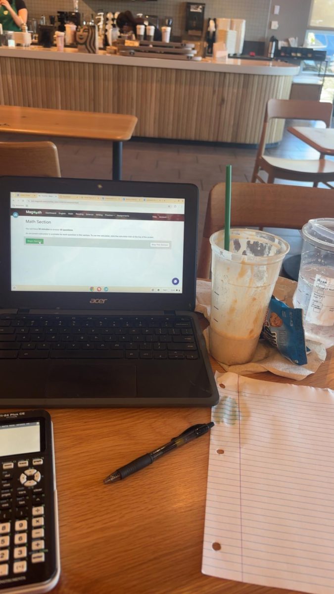 Student Ryen Hughe's ACT study setup to prepare for the upcoming test