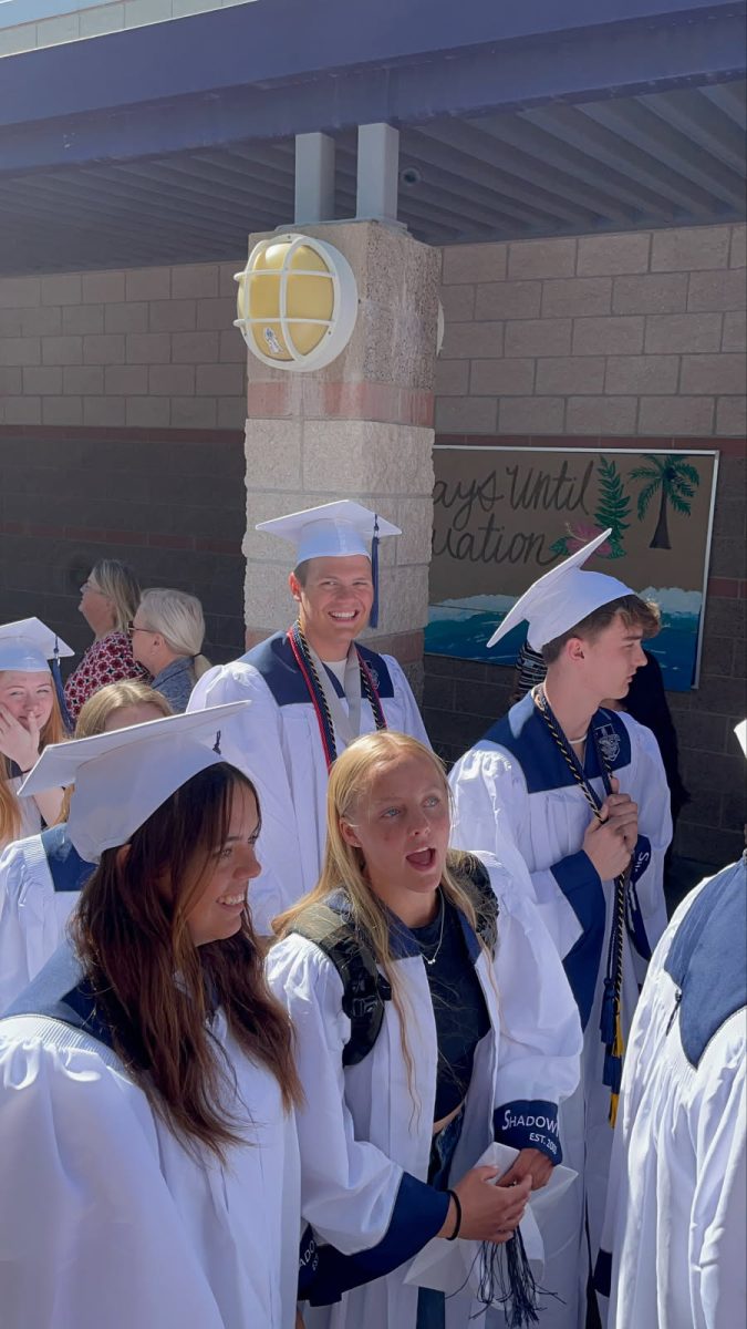 Graduates walking around the school.