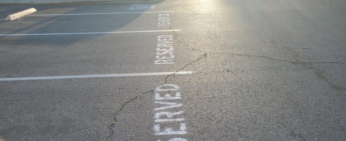 Reserved section of shadow ridges parking lot.