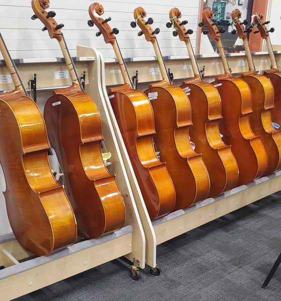 A line of orchestra instruments.