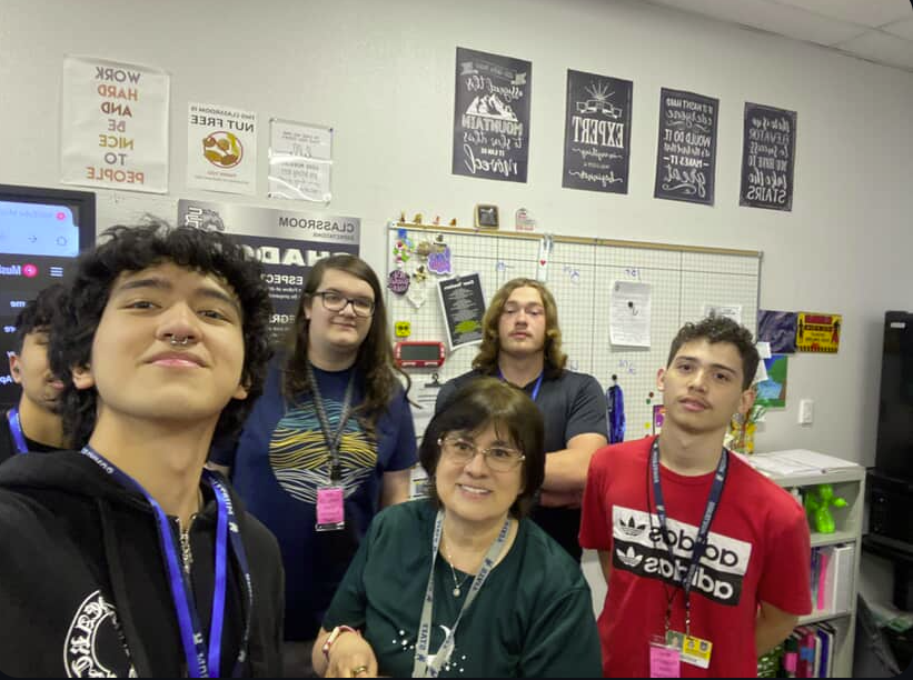 Selfie with Mrs. Padgett and her students on the scavenger hunt