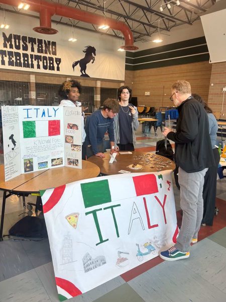 Students at the Italy stand teaching others about the culture